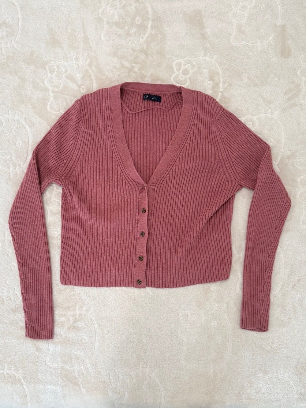 GAP Pink Ribbed V-Neck Button Cardigan